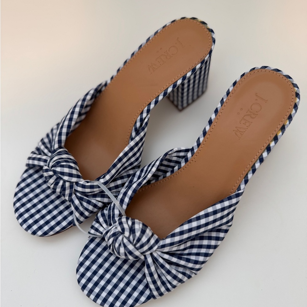 🌸J.CREW  Blue Gingham Heeled Sandals NWT preppy summer cottagecore glam retro